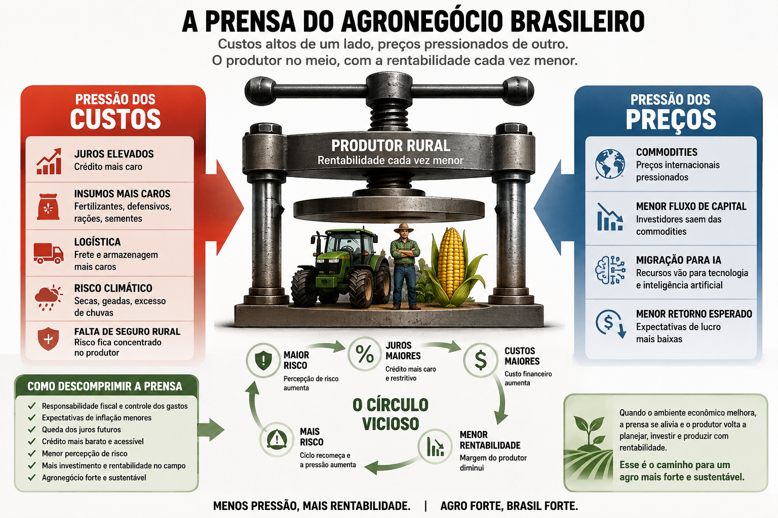 A prensa do agronegócio: como o custo do crédito sufoca a rentabilidade no campo