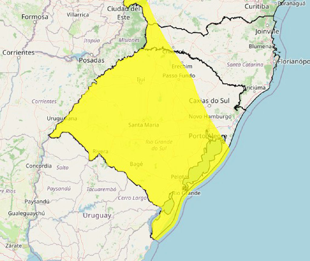 Alerta amarelo indica risco de temporais e granizo no Rio Grande do Sul neste domingo