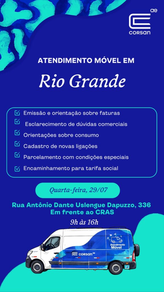 Corsan leva unidade móvel para atendimento presencial em Rio Grande nesta quarta-feira
