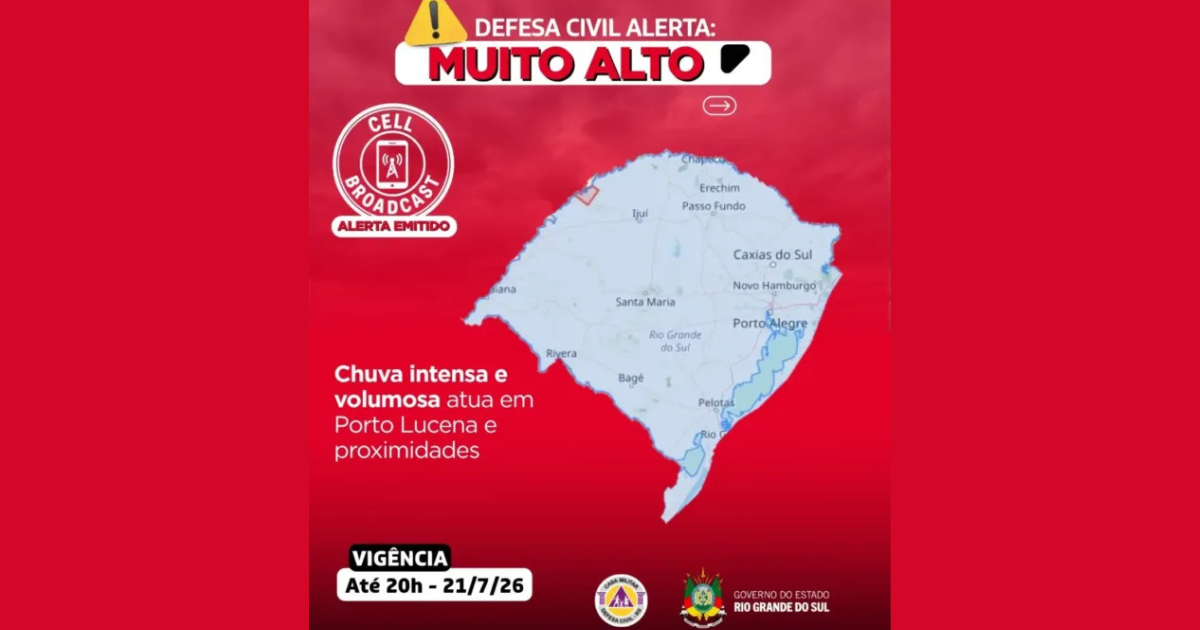 Alerta máximo de temporal atinge a região das Missões com aviso da Defesa Civil