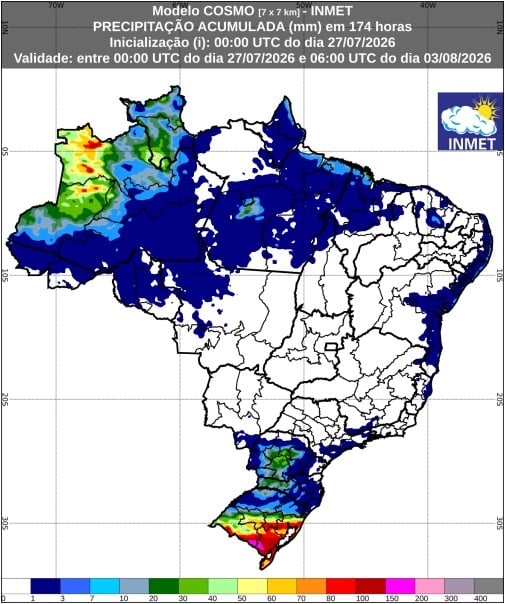 Previsão do tempo aponta chuvas intensas e granizo em regiões do Brasil nesta semana