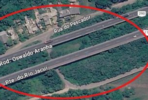 Alagamento bloqueia retornos sob a ponte do Rio Jacuí na Br-290 em Porto Alegre