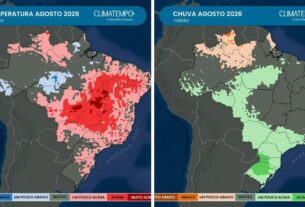 Previsão para agosto de 2026 aponta extremos climáticos com chuvas no Sul e calor intenso