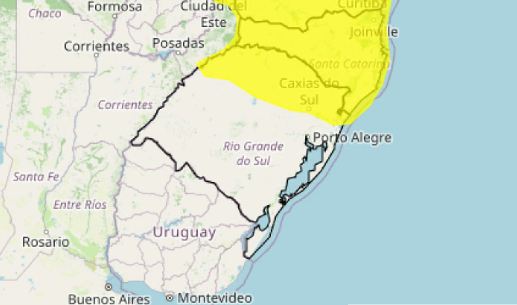 Alerta amarelo indica risco de tempestades em regiões do Rio Grande do Sul nesta quarta-feira