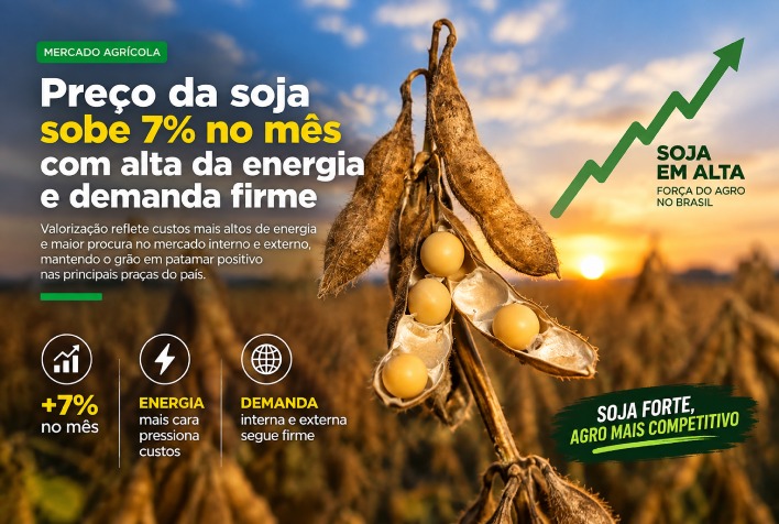 Alta de 7% no preço da soja impulsionada por energia e demanda global