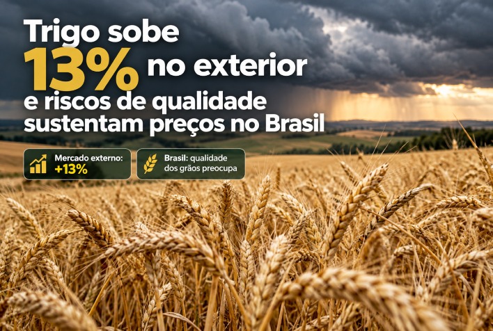 Aumento de 13% no preço do trigo no exterior e riscos de qualidade impactam o Brasil