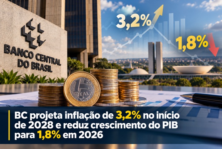 Banco Central prevê inflação de 3,2% em 2028 e revisa PIB para 2026