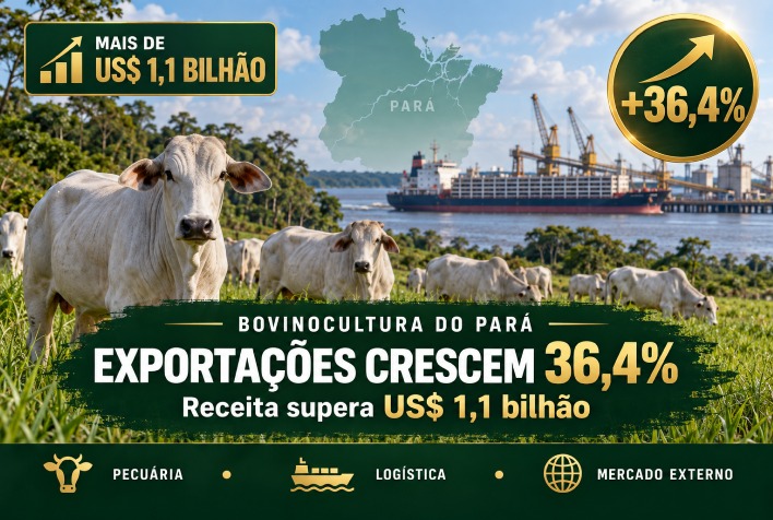 Bovinocultura do Pará registra salto de 36,4% nas exportações e supera US$ 1,1 bilhão