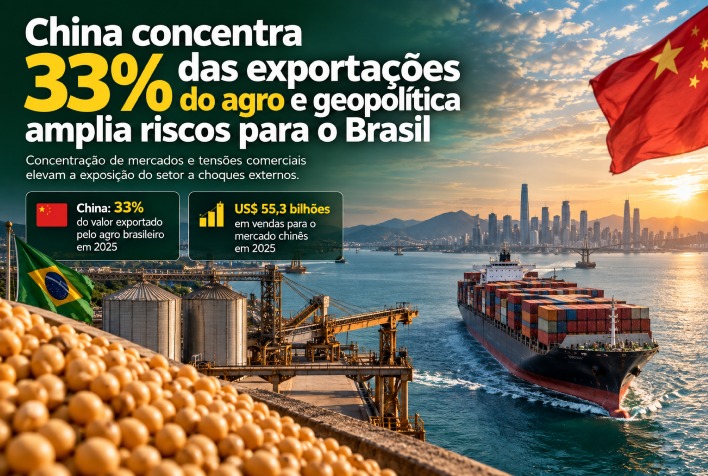 China detém 33% das exportações do agronegócio brasileiro, aumentando riscos geopolíticos