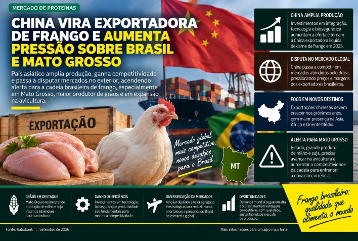 China se torna exportadora de frango e intensifica concorrência com Brasil e Mato Grosso