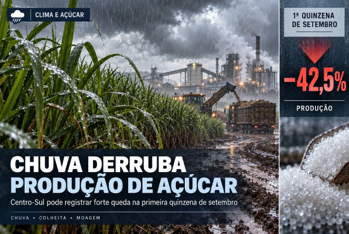Chuva intensa derruba produção de açúcar no Centro-sul em setembro