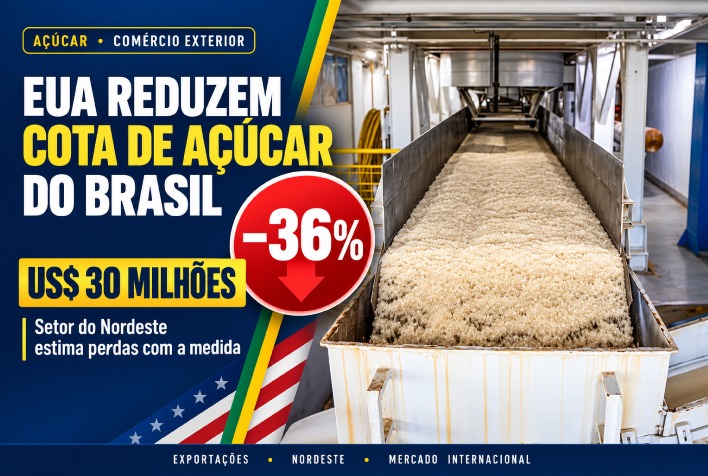 Corte de 36% na cota de açúcar dos EUA gera prejuízo de US$ 30 milhões ao Nordeste brasileiro
