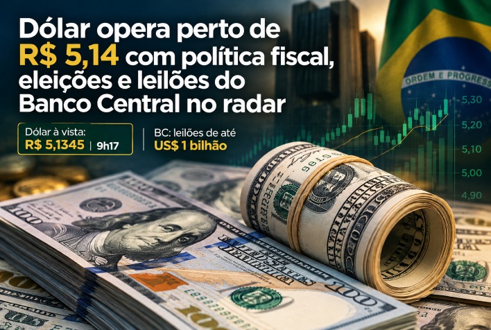 Dólar se mantém próximo de R$ 5,14 em meio a incertezas políticas e ações do Banco Central