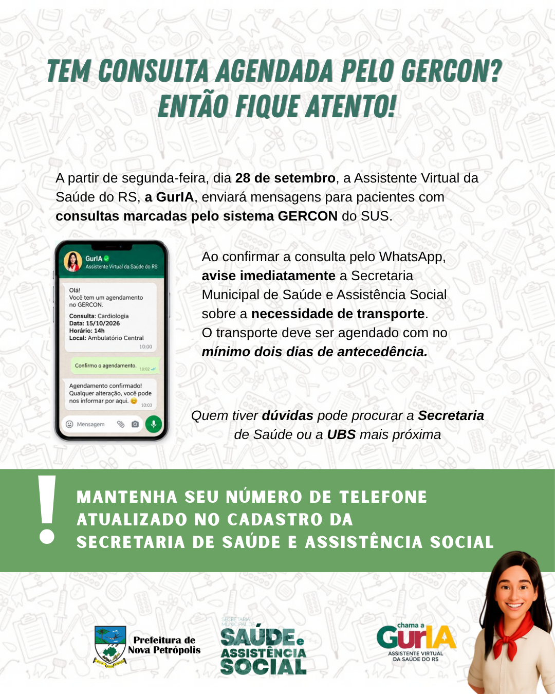 Estado lança assistente virtual Guria para comunicar agendamentos de consultas do GERCON pelo Whatsapp
