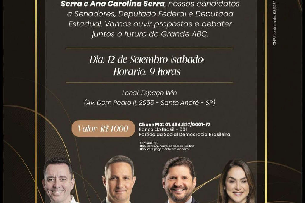 Evento de arrecadação do PSDB em Santo André gera crise interna na federação