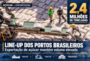 Exportação de açúcar mantém volume expressivo nos portos brasileiros