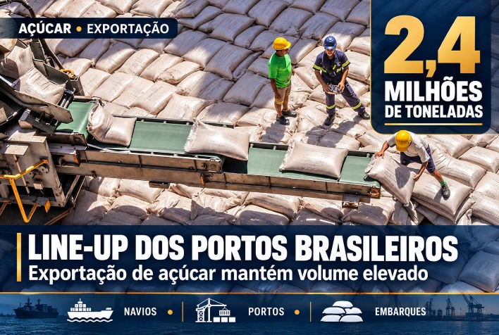 Exportação de açúcar mantém volume expressivo nos portos brasileiros