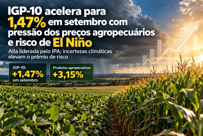Igp-10 registra alta de 1,47% em setembro devido a preços agropecuários e risco de El Niño