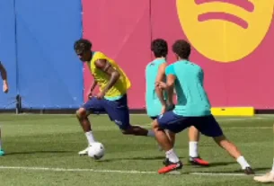 Lamine Yamal brilha em treino do Barcelona com jogada de efeito e golaço de calcanhar