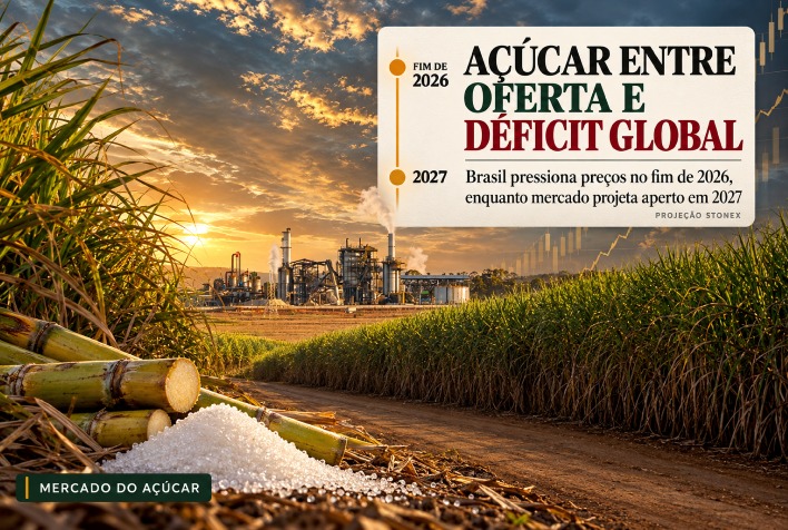 Mercado global de açúcar projeta déficit para 2027 enquanto Brasil dita ritmo de preços