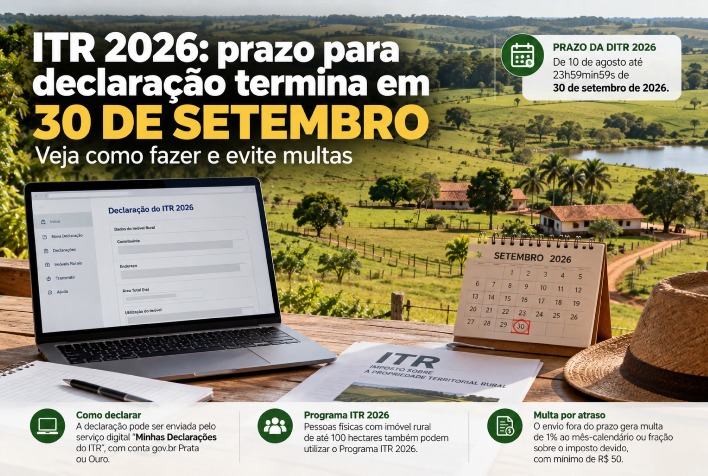 Prazo para entrega do ITR 2026 encerra em 30 de setembro