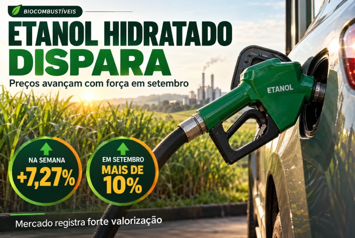 Preço do etanol hidratado dispara 7,27% na semana e supera 10% de alta em setembro