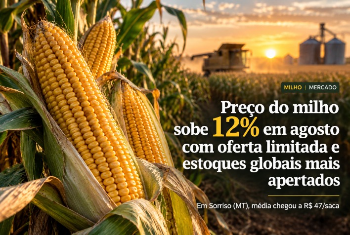 Preço do milho dispara 12% em agosto sob pressão de estoques globais reduzidos