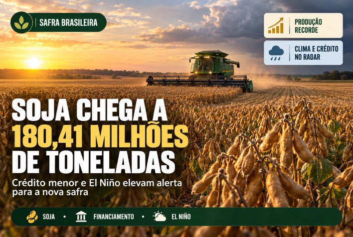 Produção de soja atinge 180,41 milhões de toneladas, mas desafios climáticos e de crédito preocupam