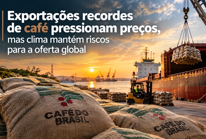 Recorde nas exportações de café pressiona preços enquanto clima gera incertezas