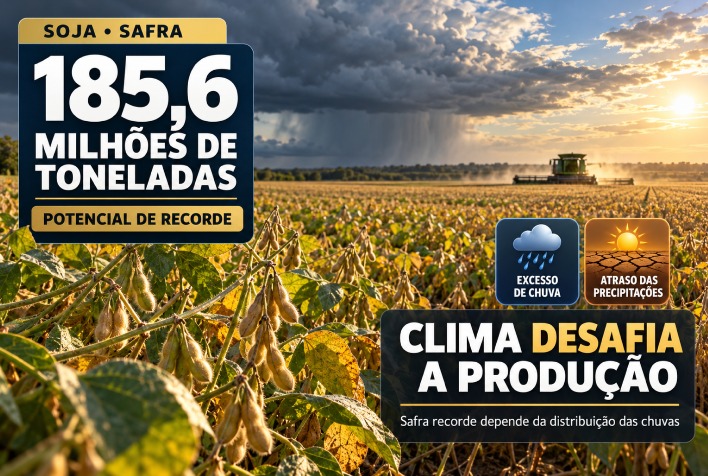 Safra de soja projeta recorde de 185,6 milhões de toneladas sob incerteza climática
