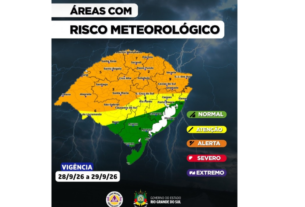 Tempestades com queda de granizo, chuva intensa e rajadas de vento continuam a atingir o Rio Grande do Sul até terça (29)