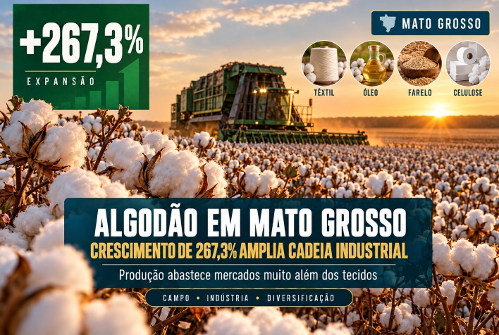 Algodão em Mato Grosso registra expansão de 267,3% e impulsiona novos mercados