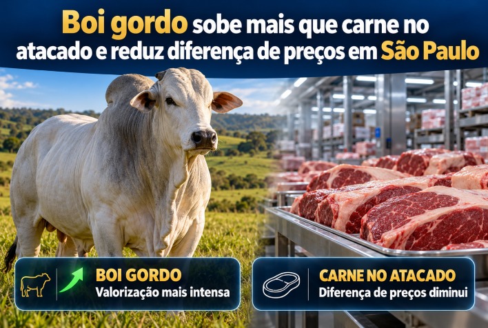 Alta do boi gordo supera carne no atacado e equilibra preços em São Paulo