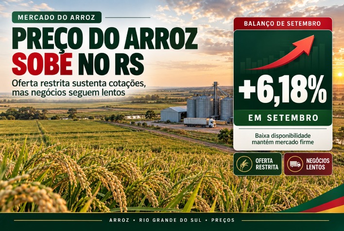 Alta no preço do arroz no RS reflete oferta restrita e mercado lento
