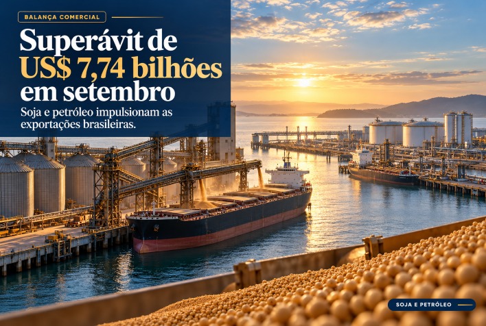 Balança comercial brasileira registra superávit de US$ 7,74 bilhões em setembro