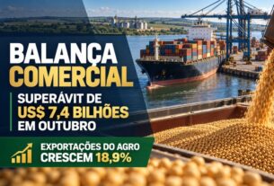 Balança comercial registra superávit de US$ 7,4 bilhões e agro impulsiona exportações em outubro