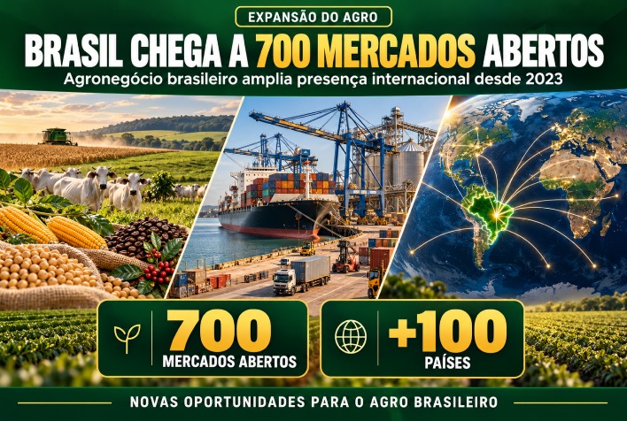 Brasil atinge marca de 700 novos mercados abertos para o agronegócio