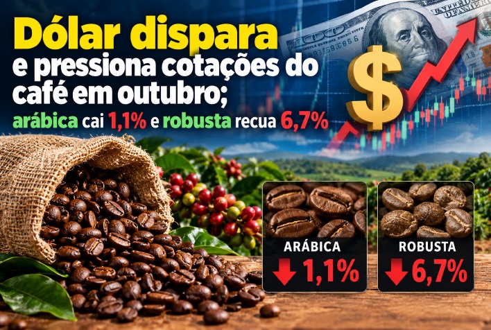 Café arábica e robusta fecham outubro em baixa sob impacto da alta do dólar
