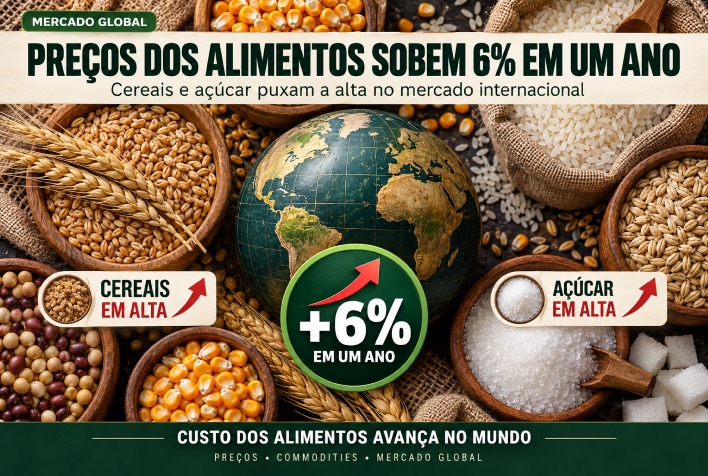 Cereais e açúcar puxam alta de 6% nos preços mundiais dos alimentos em um ano