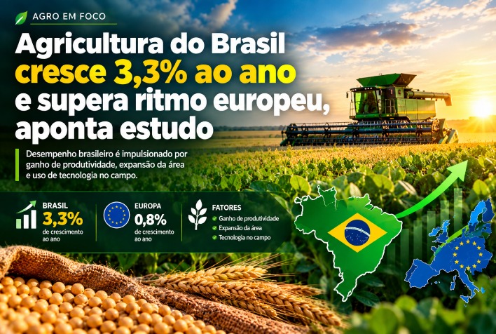 Com alta anual de 3,3%, agro brasileiro supera ritmo europeu entre 2011 e 2023