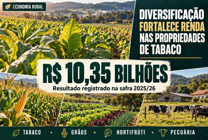 Diversificação agrícola impulsiona renda em propriedades de tabaco com R$ 10,35 bilhões