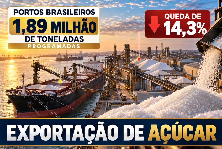 Exportação de açúcar nos portos brasileiros registra queda de 14,3% na programação