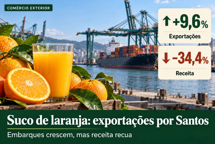 Exportação de suco de laranja por Santos cresce em volume, mas receita tem queda expressiva