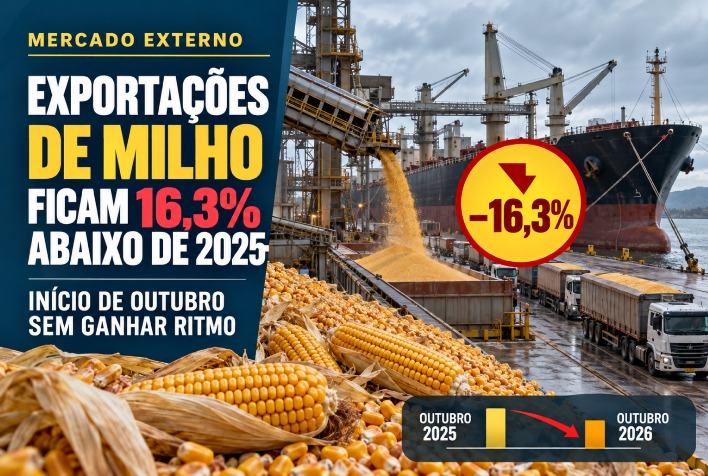 Exportações de milho recuam 16,3% em outubro e mantêm ritmo estável