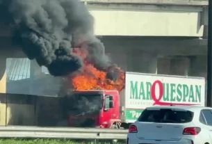 Incêndio em caminhão trava saída de Porto Alegre pela Br-290 nesta terça-feira