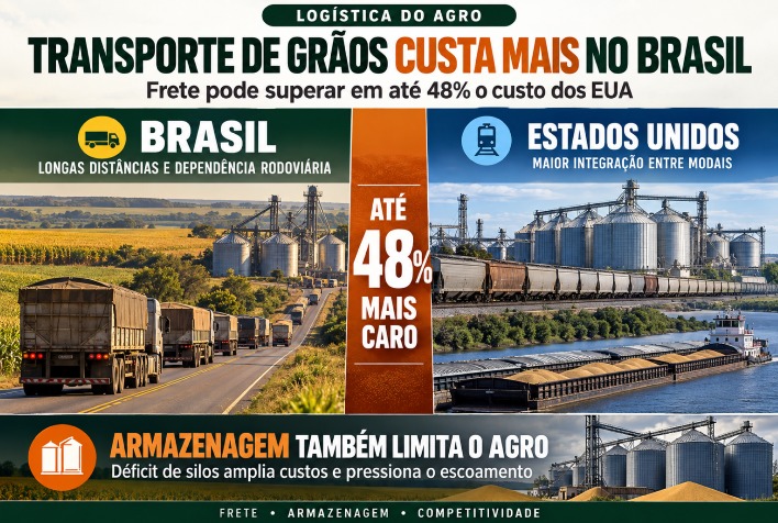 Logística brasileira: custo do transporte de grãos supera em 48% o dos EUA
