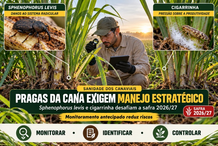 Manejo estratégico contra Sphenophorus levis e cigarrinha é vital para a safra 2026/27 de cana