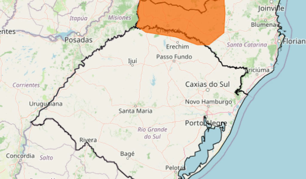 Norte do Rio Grande do Sul permanece sob alerta de tempestade nesta segunda-feira