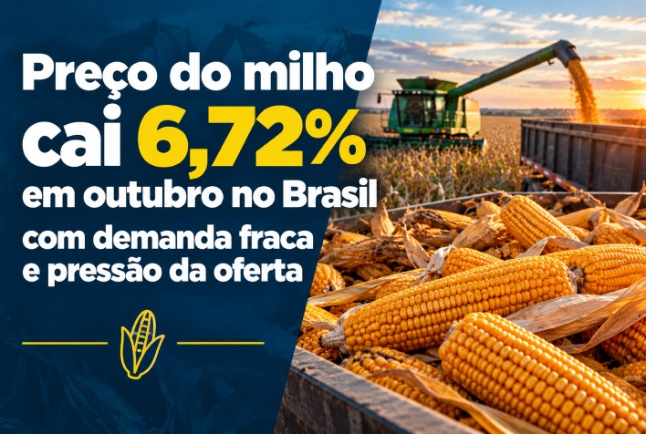 Preço do milho recua 6,72% em outubro no Brasil com demanda fraca e oferta pressionada