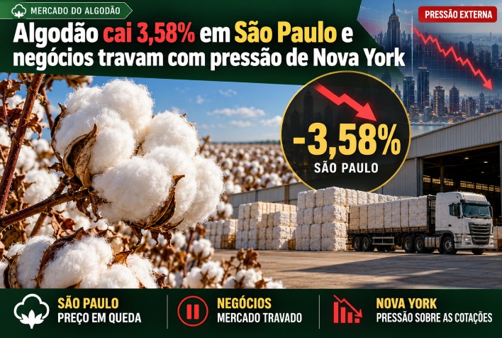 Pressão de Nova York trava mercado de algodão após queda de 3,58% em São Paulo
